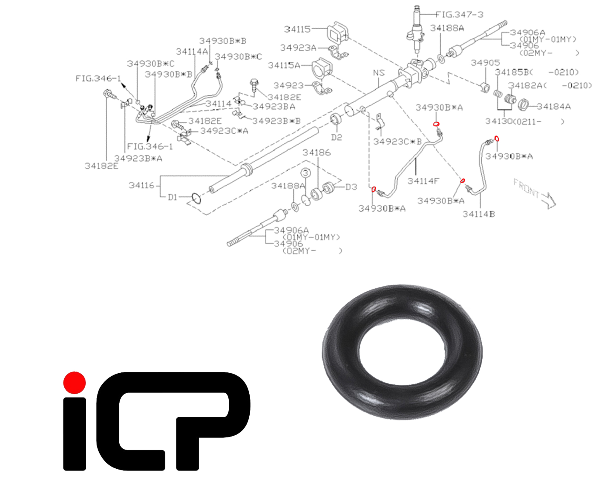 genuine subaru steering rack pipe o ring LHD 31260GA030